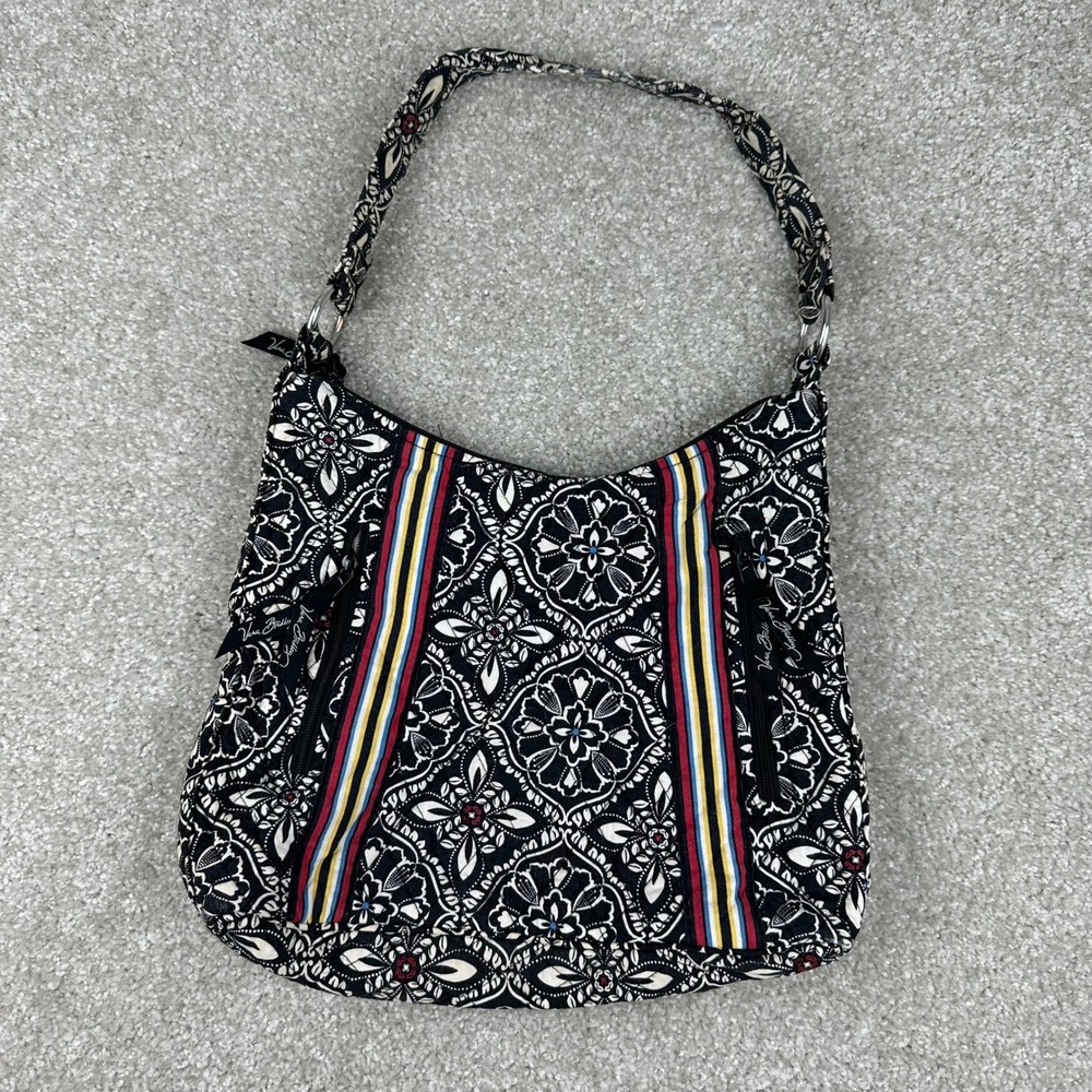 Vera Bradley Quilted Cotton Shoulder Bag Black White Mandala Floral Ribbon Boho